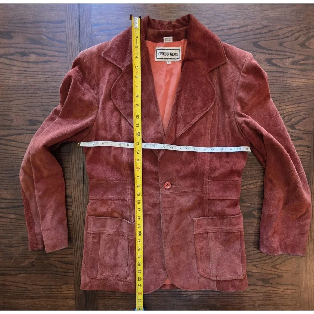 Chess King Men's Brown Leather Blazer Jacket Size 42 Vintage 70s 80s Suede